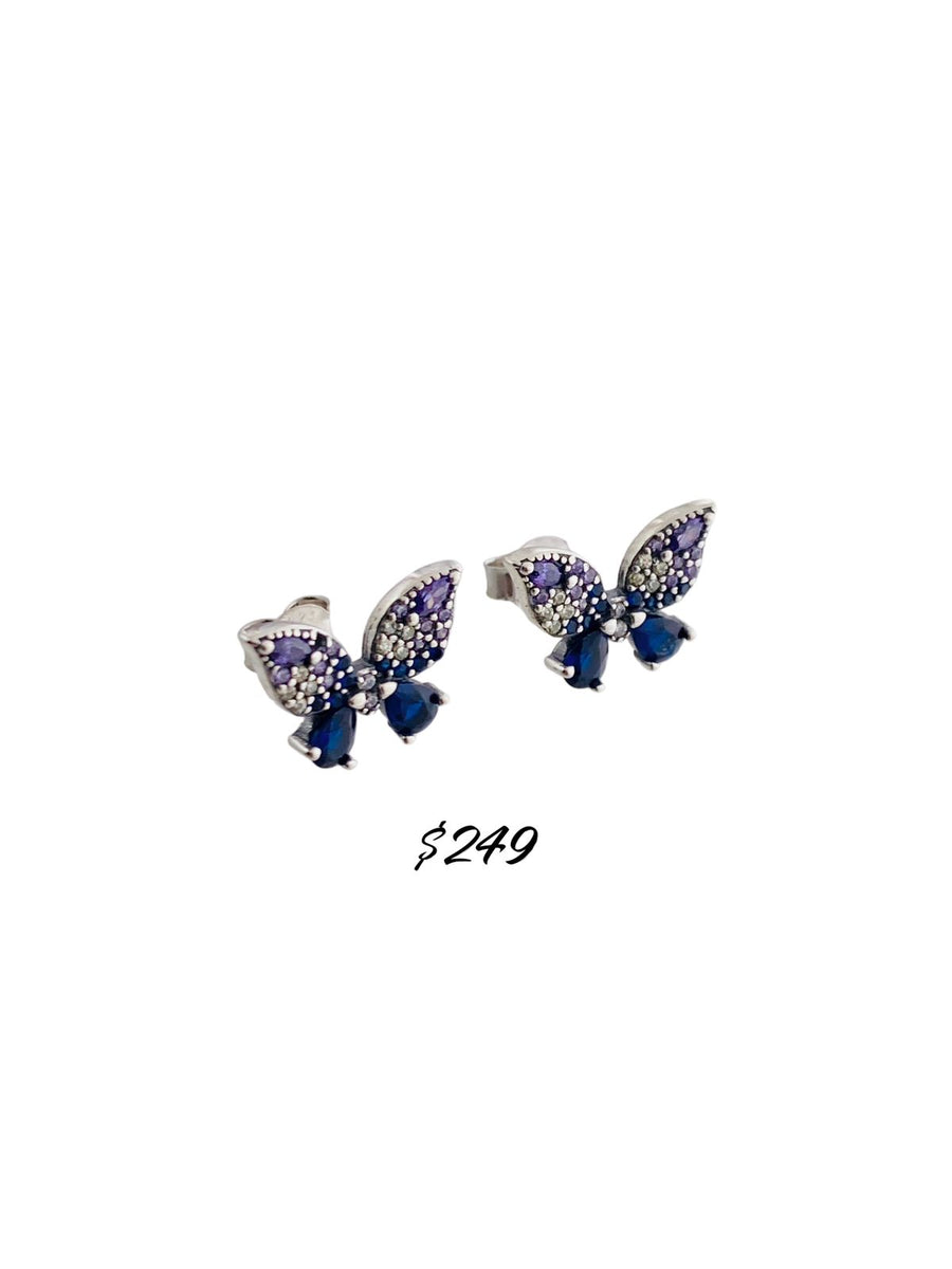 Aretes Mariposas Brillantes Azul