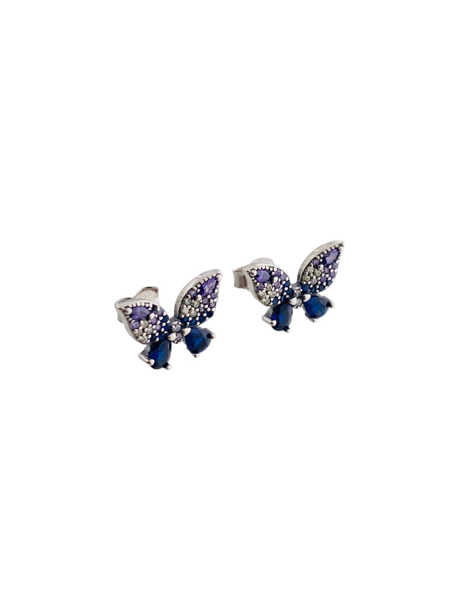 Aretes Mariposas Brillantes Azul